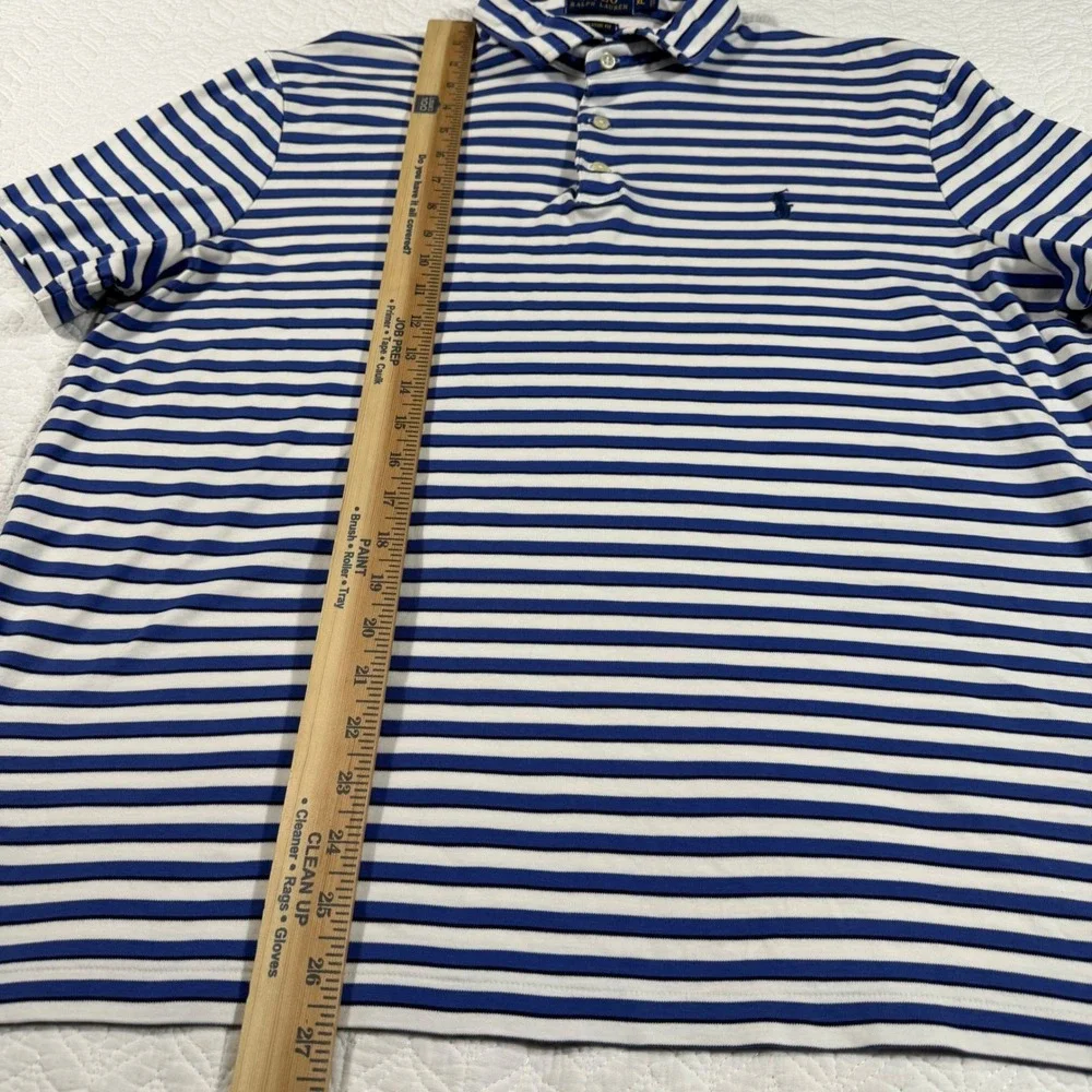 Polo Ralph Lauren Classic Fit Blue White Stripe Polo Shirt Mens XL 100% Cotton‎